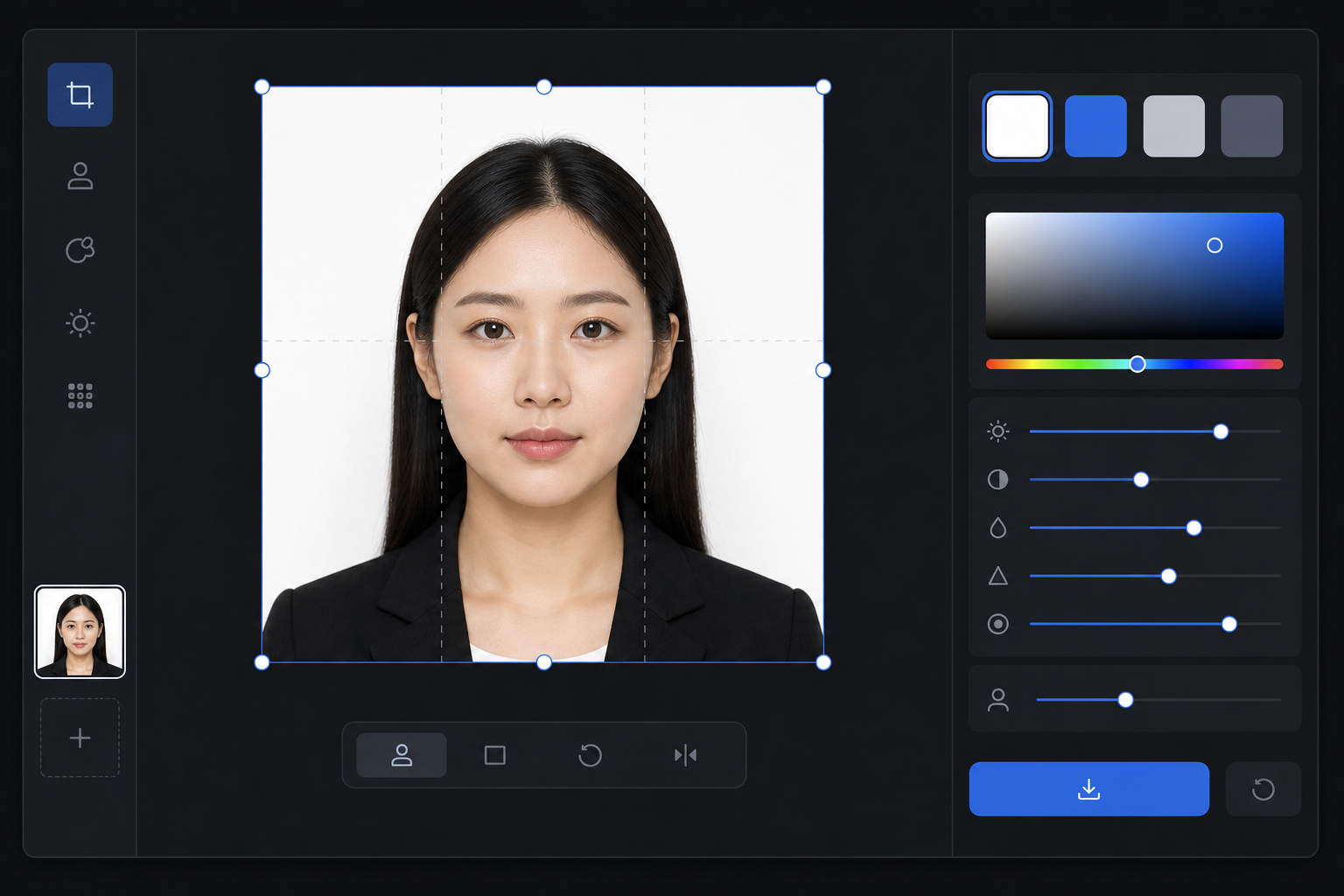 Adjust passport photo crop and background