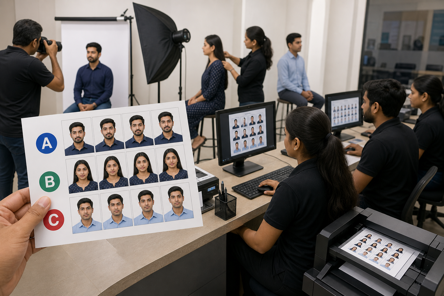 Multi client batch passport photo sessions