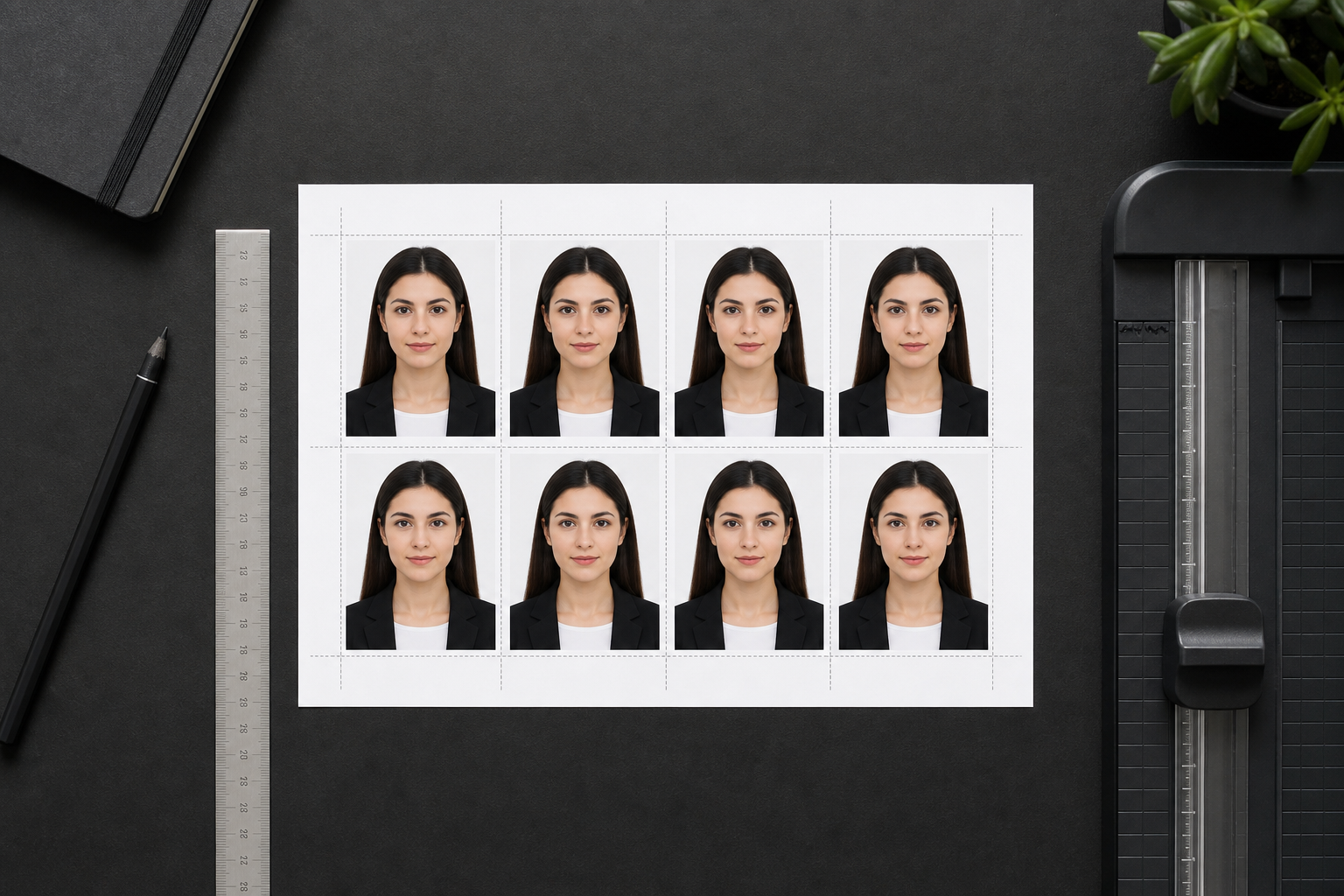 Passprint print layout editor with grid and cutting guides